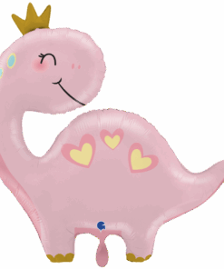 Folienballon Pink Dino mit Krönchen