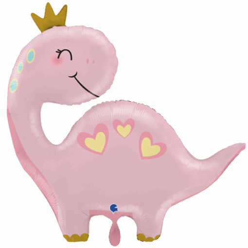 Folienballon Pink Dino mit Krönchen