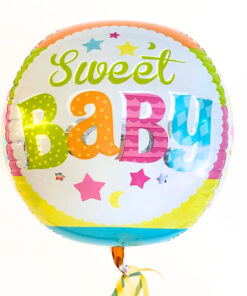 Folienballon rund, "Sweet BABY" u. aufgedruckte Sterne