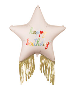 Folienballon Stern m. Fransen "Happy Birthday"