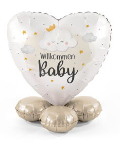 Folienballon Herz "Willkommen Baby" stehend f. Luftfüllung