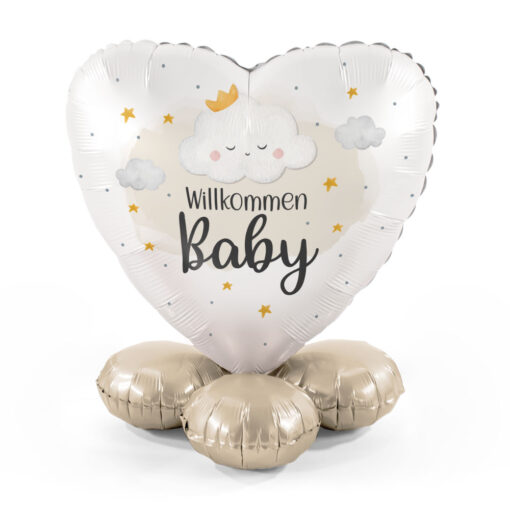Folienballon Herz "Willkommen Baby" stehend f. Luftfüllung