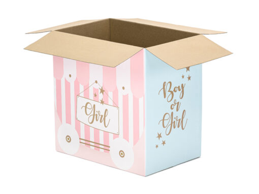Karton "Boy or Girl" , gefüllt mit Latexballone rosa oder blau