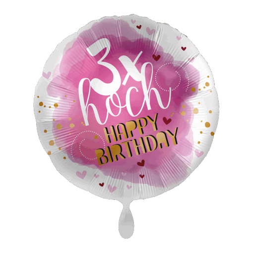 Folienballon "3 x hoch Happy Birthday"