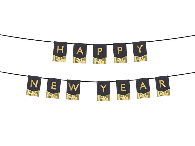 Banner "HAPPY NEW YEAR", schwarz/gold