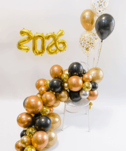Silvester Set: Ballongirlande "Golden Copper" + Konfetti-Strauß +2026