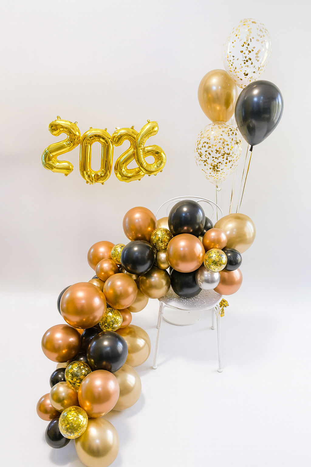 Silvester Set: Ballongirlande "Golden Copper" + Konfetti-Strauß +2026