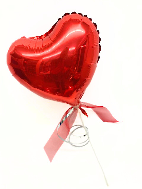 Folienstabballon Herz, rot, luftgefüllt - "Kleines Mitbringsel"
