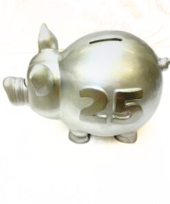 Alternative view of Sparschwein "silberfarben mit Aufdruck 25"