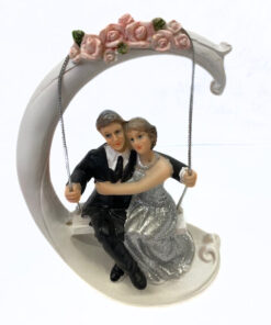 Silberhochzeit Dekofigur "Brautpaar auf Schaukel" mit Glitzer