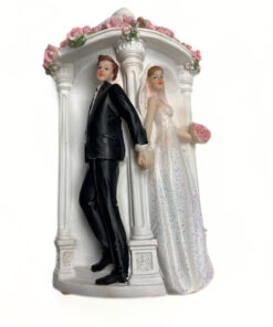 Spardose mit Brautpaar, Pagoda mit rosa Rosen, weiß