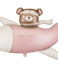 Folienballon "Flugzeug mit Bär", rosa