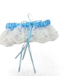 Strumpfband Hochzeit mit Spitze, blau/weiß