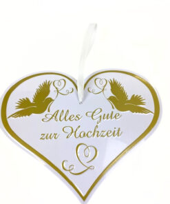 Metallschild Herz "Alles Gute zur Hochzeit", weiß/gold
