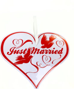 Metallschild Herz "Just Married", rot/weiß