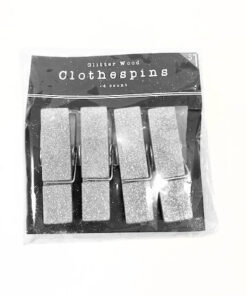 Glitzerklammer Holz, silberfarben