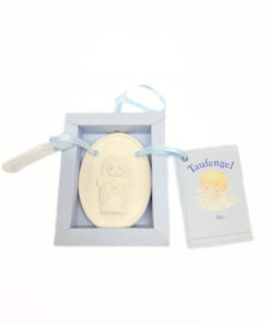 Kleiner "Taufengel" in hellblauer Schachtel