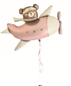 Folienballon "Flugzeug mit Bär", rosa