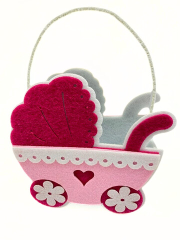 Körbchen "Kinderwagen" aus Filz, rosa/pink