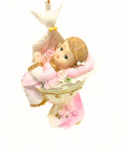 Dekofigur Baby am Taufbecken rosa