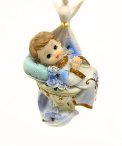 Dekofigur Baby am Taufbecken hellblau