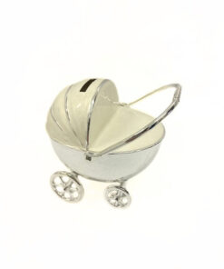 Spardose "Kinderwagen" silberf./beige