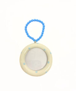 Geschenk-Anhänger/Bilderrahmen rund  zur Geburt blau