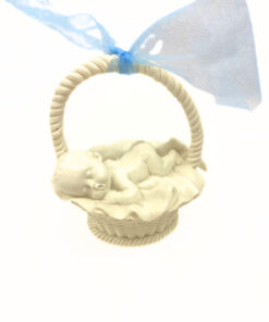 Tischdekoration "Baby schlafend im Korb", blau