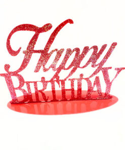 Metallaufsteller Happy Birthday, rot mit Glitzer