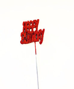 Stecker Happy Birthday, rot/Glitzer