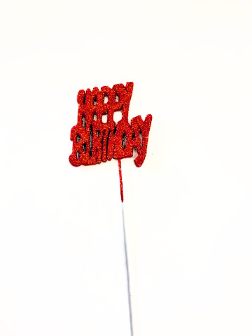 Stecker Happy Birthday, rot/Glitzer