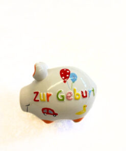 Spardose Schweinchen "Zur Geburt"
