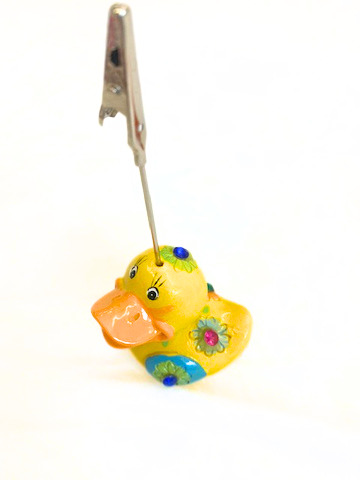 Kartenhalter "Ente", gelb mit Glitzersteinchen
