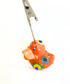 Kartenhalter "Ente", orange mit Glitzersteinchen