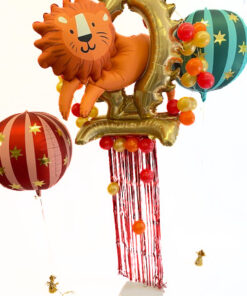 Premium Set Folienballon Löwe auf Dekoständer plus 2 Ballone "Sternenkugel"