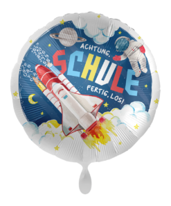 Folienballon jedoch mit der Aufschrift "Auf zum Planeten Schule"