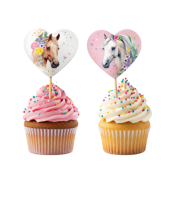 Kuchen- oder Cup Cake Topper " Pferd mit Blumen"